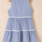 Blue Stripe Sleeveless Notched V Neck Contrast Ric Rac Mini Dress