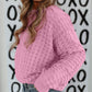 Pink Crochet Knit Drop Shoulder Sweater