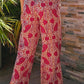 Red Paisley Printed Buttoned High Waist Straight Leg Pants