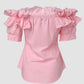 Off Shoulder Layered Ruffles Button down Asymmetrical Hem Top