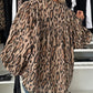 Leopard Print Round Neck Long Sleeve Front Button Blouse Casual Top