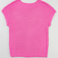 Pink Solid Loose Knit Short Dolman Sleeve Sweater