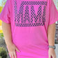 Bright Pink Checker MAMA Letter Printed Graphic Plus Size T Shirt