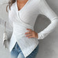 V Neck Overlap Asymmetrical Long Sleeve Top