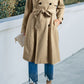 Pale Khaki Solid Color Lapel Collar Waist Tie Wind Coat