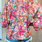 Multicolour Floral Print Bell Sleeve V Neck Blouse