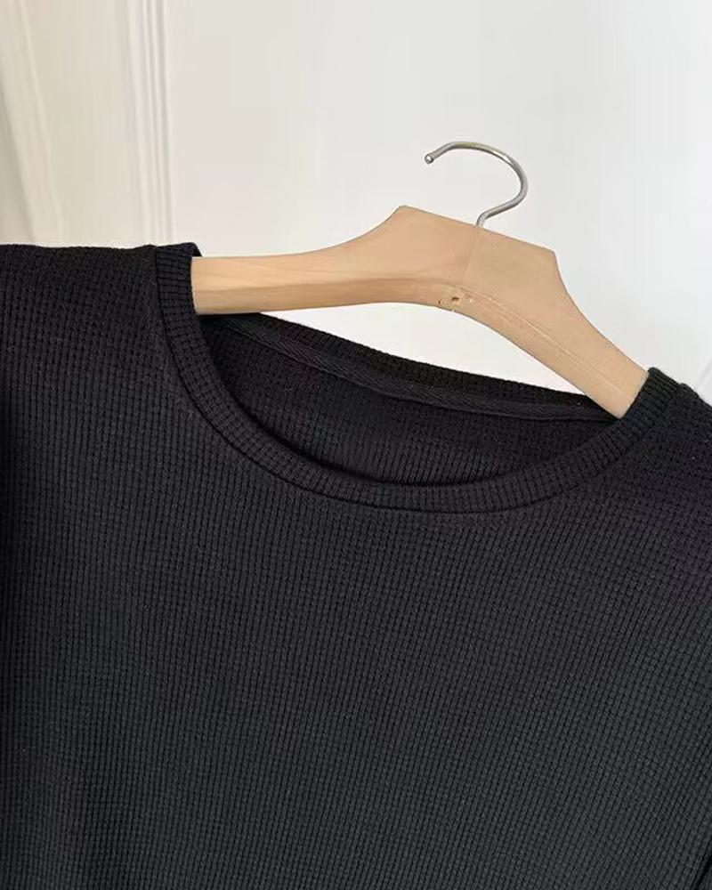 Pocket Design Waffle Knit Casual Dress