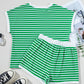 Dark Green Striped Cap Sleeve Tee and Shorts Set