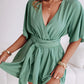V Neck Half Sleeve Tied Detail Romper