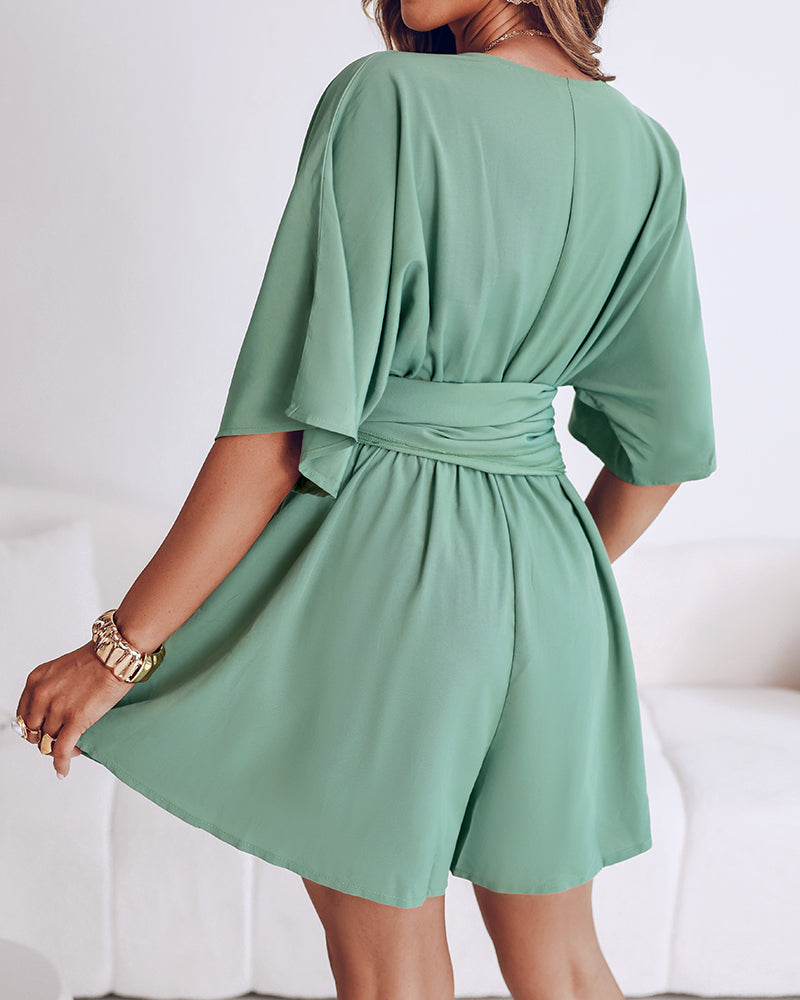 V Neck Half Sleeve Tied Detail Romper