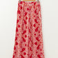 Red Paisley Printed Buttoned High Waist Straight Leg Pants
