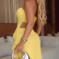 2 Pieces Outfit Crape Halter Ruffles Spaghetti Strap Tank and Casual Wide Leg Pants Set