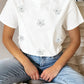 White Flower Applique Round Neck T-shirt