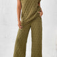 Sage Green Quilted Short Sleeve Wide Leg Pants Set