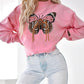 Butterfly Pattern O neck Long Sleeve Drop Shoulder Sweatshirt