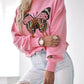 Butterfly Pattern O neck Long Sleeve Drop Shoulder Sweatshirt