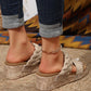 Light French Beige Woven Suede Band Wedge Slippers
