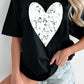 Black Valentines Heart Printed Round Neck T Shirt