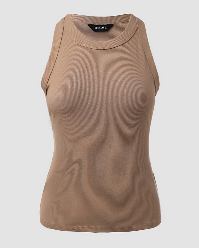 O Neck Sleeveless Basic Slim Fit Skinny Tank Casual Top(Without Pads)