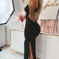Metal Flower Decor Spaghetti Straps Cutout Side Slit Party Dress Ruched Bodycon Dress