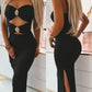 Metal Flower Decor Spaghetti Straps Cutout Side Slit Party Dress Ruched Bodycon Dress