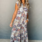 Sky Blue Floral Sleeveless Buttoned Pocketed Wide Leg Jumpsuit