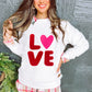 White LOVE Chenille Embroidered Cable Knit Pullover Sweatshirt