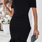 Black Plain Wrapped Ruffled Hem Slim Fit Mini Dress