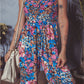 Pink Floral Smocked Bust Spaghetti Straps Wide Leg Jumpsuit
