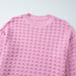 Pink Crochet Knit Drop Shoulder Sweater