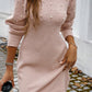 Apricot Pink Pearl Beaded High Neck Bodycon Sweater Dress
