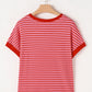 Pink Stripe Knitted Round Neck T Shirt