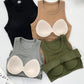Built in Bra Crewneck Tank Top Terry Towelling Lined Sleeveless Slim Fit Layering Shirt Tops