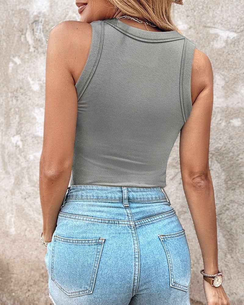 Built in Bra Crewneck Tank Top Terry Towelling Lined Sleeveless Slim Fit Layering Shirt Tops
