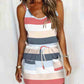 Striped Colorblock Drawstring Sleeveless Casual Dress