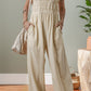 Beige Ruched High Waist Sleeveless Wide Leg Jumpsuit