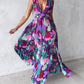 All Over Print Ruched Slit Tied Detail Maxi Dress