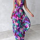 All Over Print Ruched Slit Tied Detail Maxi Dress