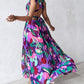 All Over Print Ruched Slit Tied Detail Maxi Dress