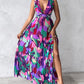 All Over Print Ruched Slit Tied Detail Maxi Dress