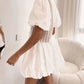 Lace Floral Puff Sleeve V Neck Mini Dress Casual Waist A Line Dress