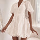Lace Floral Puff Sleeve V Neck Mini Dress Casual Waist A Line Dress