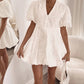 Lace Floral Puff Sleeve V Neck Mini Dress Casual Waist A Line Dress