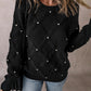 Black Pearl Embellished Rhombus Pattern Sweater
