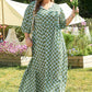Green Geometric Floral Print Half Sleeve Plus Size Maxi Dress