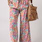 Pink Floral Smocked Waist Loose Pants