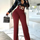 Metal Button Decor High Waist Pants Casual Slim Fit Strechy Business Pants