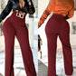 Metal Button Decor High Waist Pants Casual Slim Fit Strechy Business Pants