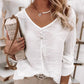 Contrast Lace Button Decor V Neck Top