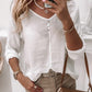 Contrast Lace Button Decor V Neck Top